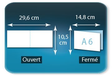 Dépliants / Plaquettes ouvert 296x105mm - fermé 148x105mm à l'italienne plié 1 pli type de pliage