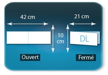 Dépliants / Plaquettes ouvert 420x100mm - fermé DL 100X210mm à l'italienne plié 1 pli type de pliage