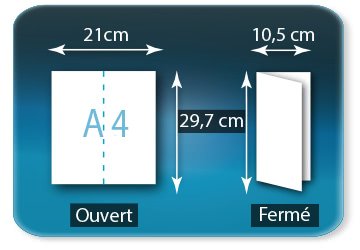 Dépliants / Plaquettes ouvert A4 210x297mm - fermé 105x297mm plié 1 pli type de pliage Dépliants / Plaquettes ouvert A4 210x297mm - fermé 105x297mm plié 1 pli type de pliage