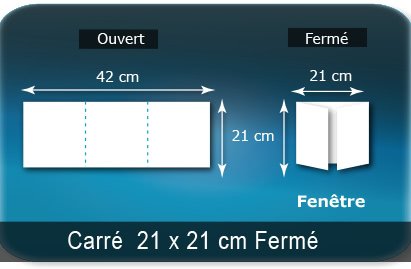 Dépliants / Plaquettes ouvert 420x210mm - fermé 210x210mm 3 volets carré plié 2 plis type de pliage fenetre Dépliants / Plaquettes ouvert 420x210mm - fermé 210x210mm 3 volets carré plié 2 plis type de pliage fenetre