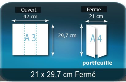 Dépliants / Plaquettes ouvert A3 420x297mm - fermé A4 210X297mm 3 volets plié 2 plis type de pliage fenêtre Dépliants / Plaquettes ouvert A3 420x297mm - fermé A4 210X297mm 3 volets plié 2 plis type de pliage fenêtre