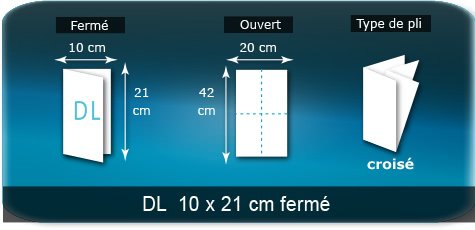 Dépliants / Plaquettes ouvert 420x210 mm - fermé 100x210 mm plié 3 plis 4 volets type de pliage croisé Dépliants / Plaquettes ouvert 420x210 mm - fermé 100x210 mm plié 3 plis 4 volets type de pliage croisé