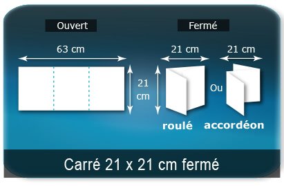 Dépliants / Plaquettes ouvert 630x210mm - fermé 210x210mm 3 volets carré plié 2 plis type de pliage roulé ou accordéon en Z Dépliants / Plaquettes ouvert 630x210mm - fermé 210x210mm 3 volets carré plié 2 plis type de pliage roulé ou accordéon en Z