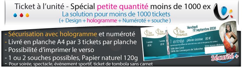 Billet d entree publicitaires Ticket en planche A4 securisé avec hologramme