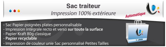 Sac Papier poignées plates - Impression totale éxterieur - Pour traiteur