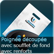 Sac Plastique poignée découpée renforcée avec soufflet de fond